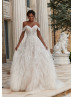 Beaded Ivory Lace Tulle Open Back Ruffled Wedding Dress